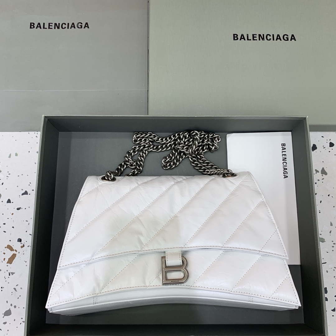 Balenciaga 716393210I Crush Medium Chain Bag in White crushed calfskin aged Silver - Default Title - View 1