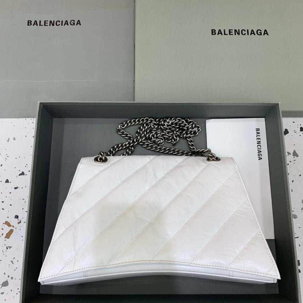 Balenciaga 716393210I Crush Medium Chain Bag in White crushed calfskin aged Silver