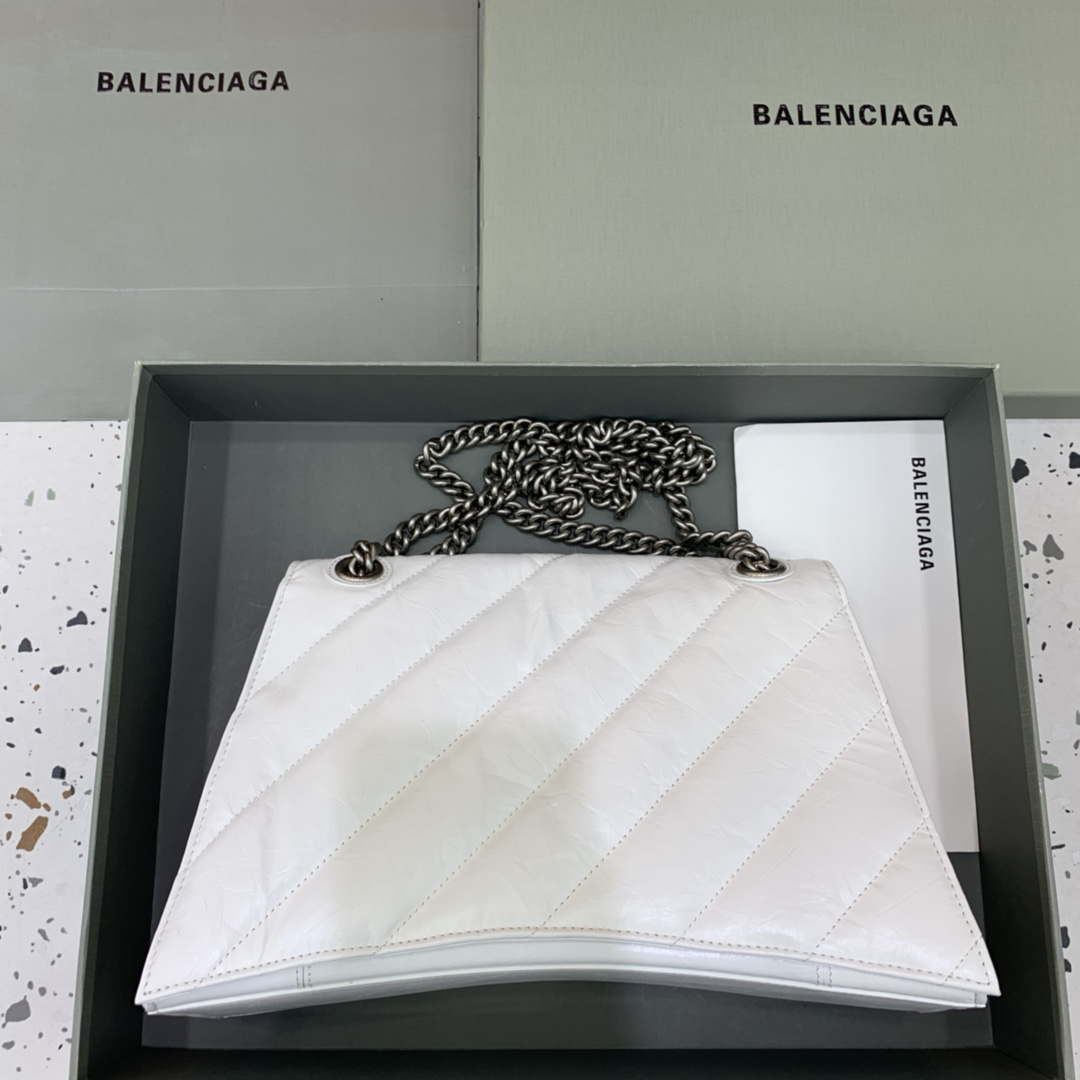 Balenciaga 716393210I Crush Medium Chain Bag in White crushed calfskin aged Silver