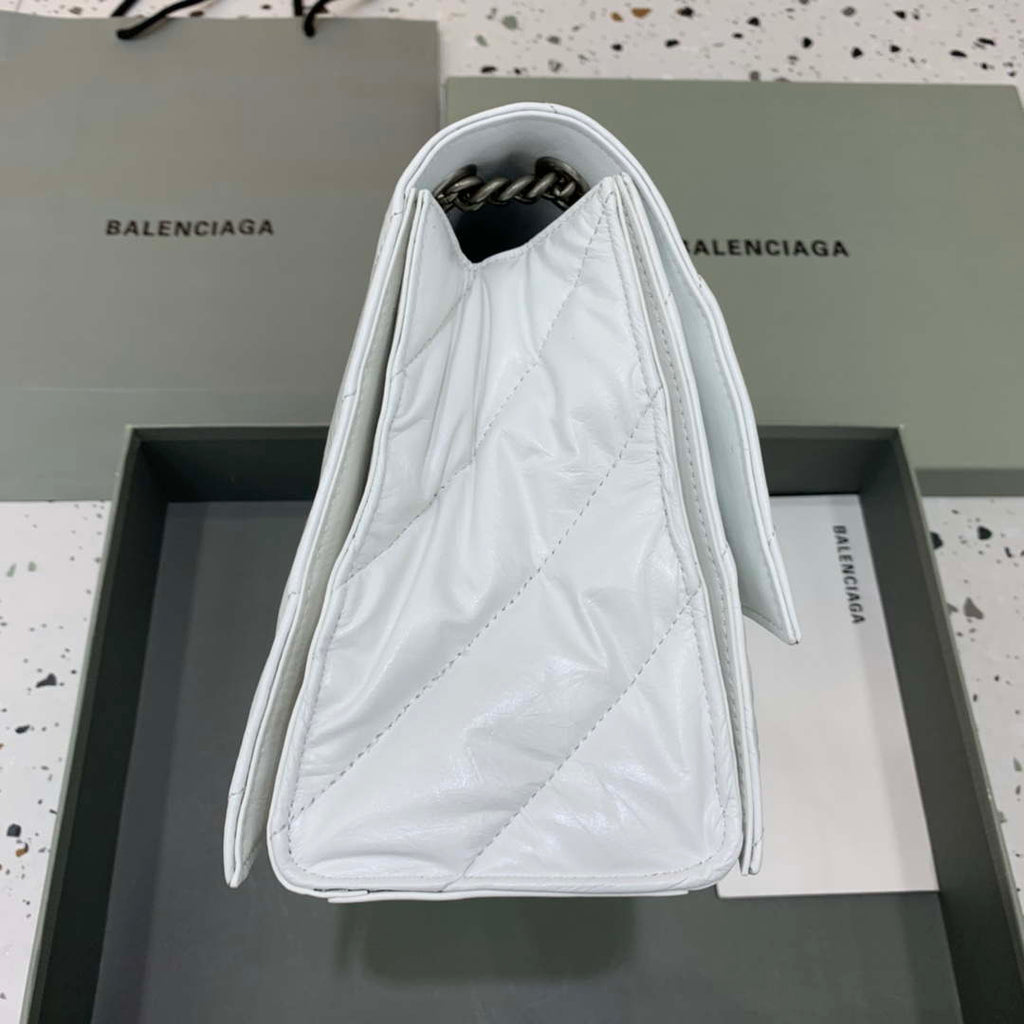 Balenciaga 716393210I Crush Medium Chain Bag in White crushed calfskin aged Silver