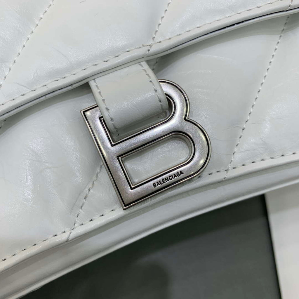 Balenciaga 716393210I Crush Medium Chain Bag in White crushed calfskin aged Silver