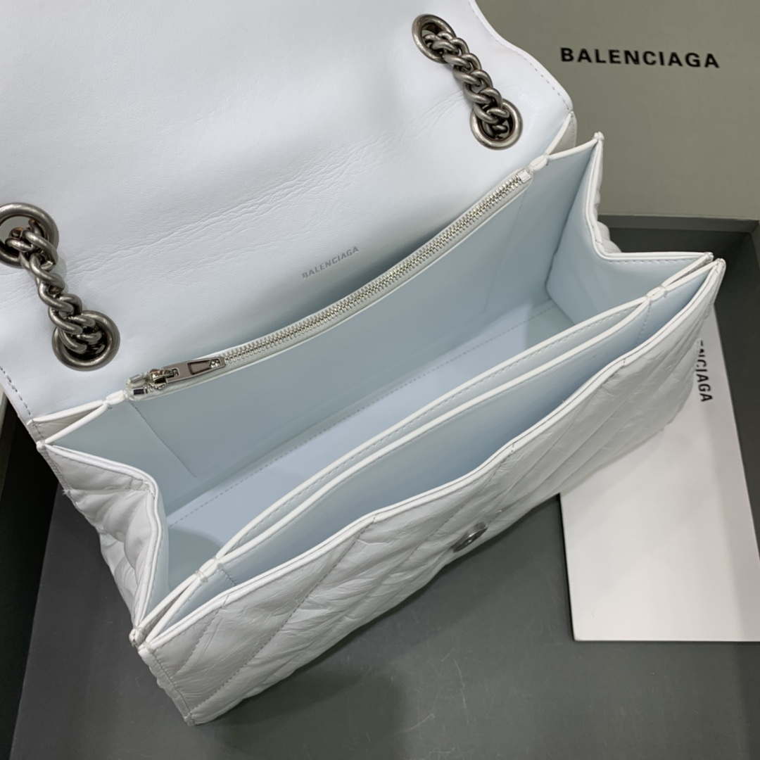 Balenciaga 716393210I Crush Medium Chain Bag in White crushed calfskin aged Silver