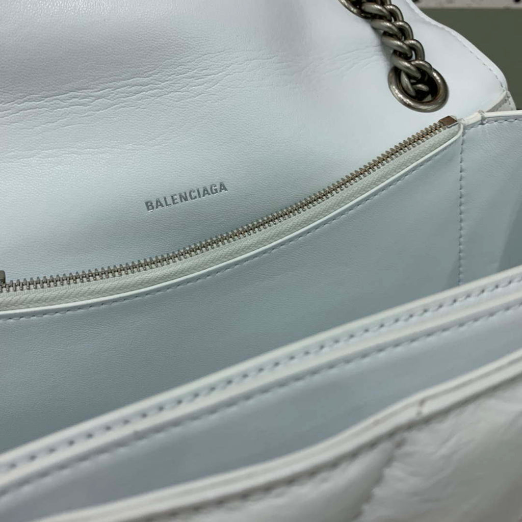 Balenciaga 716393210I Crush Medium Chain Bag in White crushed calfskin aged Silver