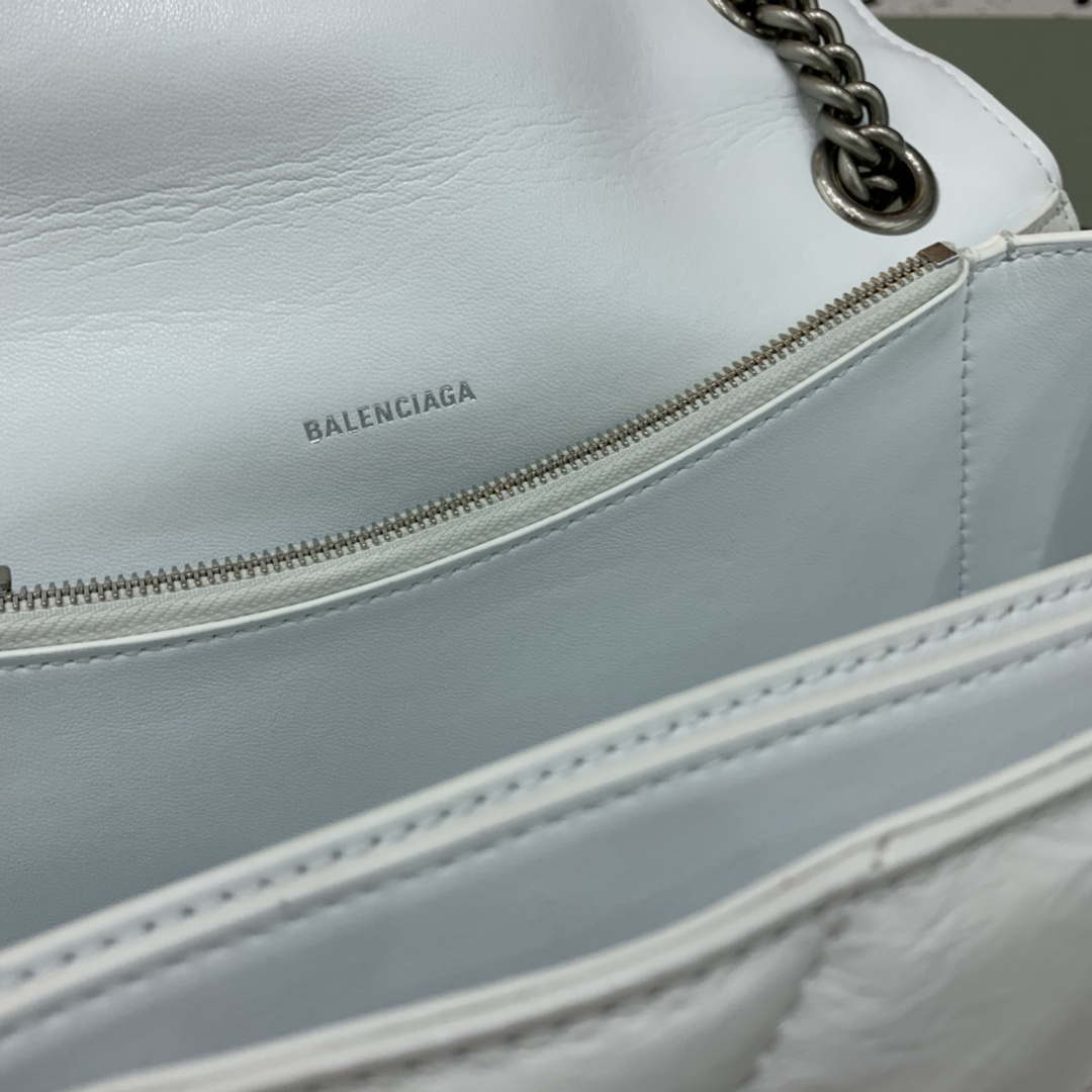 Balenciaga 716393210I Crush Medium Chain Bag in White crushed calfskin aged Silver