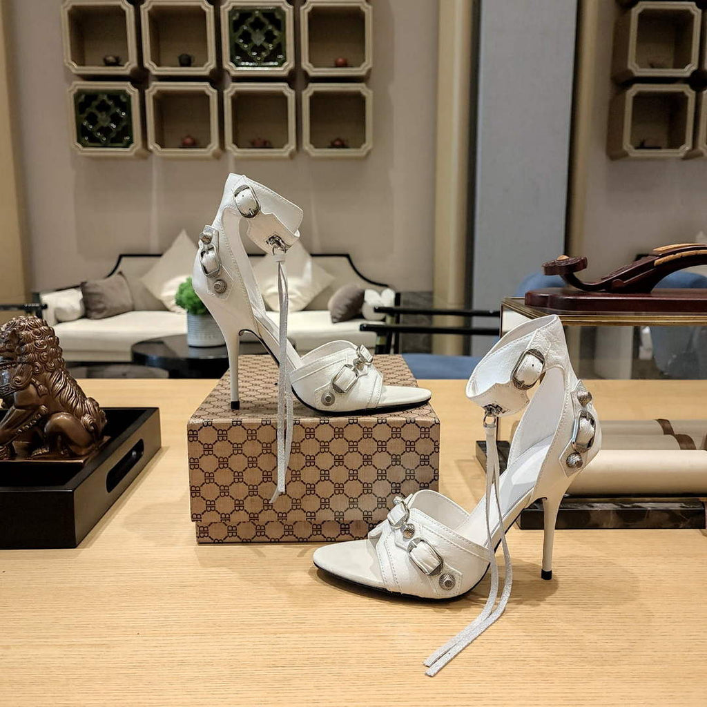 Balenciaga 743057 Women's Cagole 110mm Sandal Optic B77566