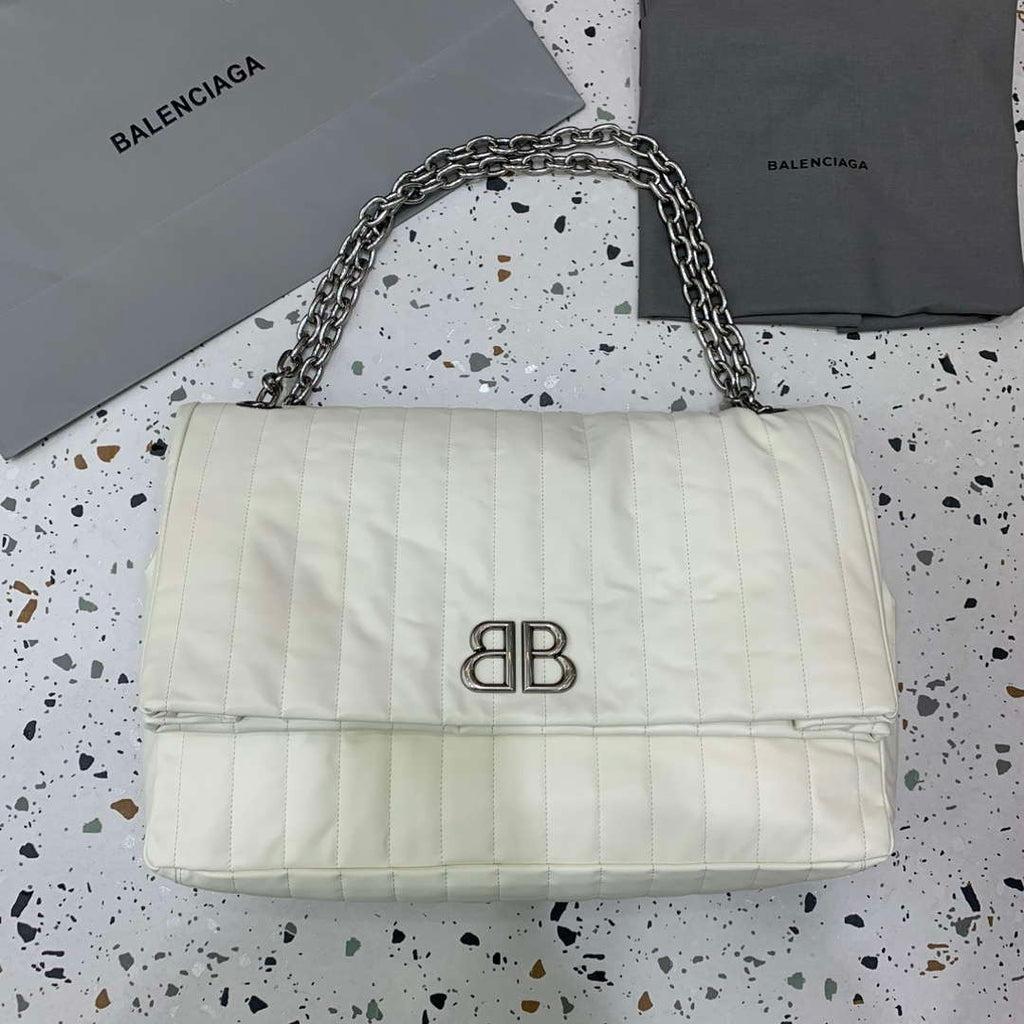 Balenciaga 7816722 Women's Monaco Large Bag Quilted in White