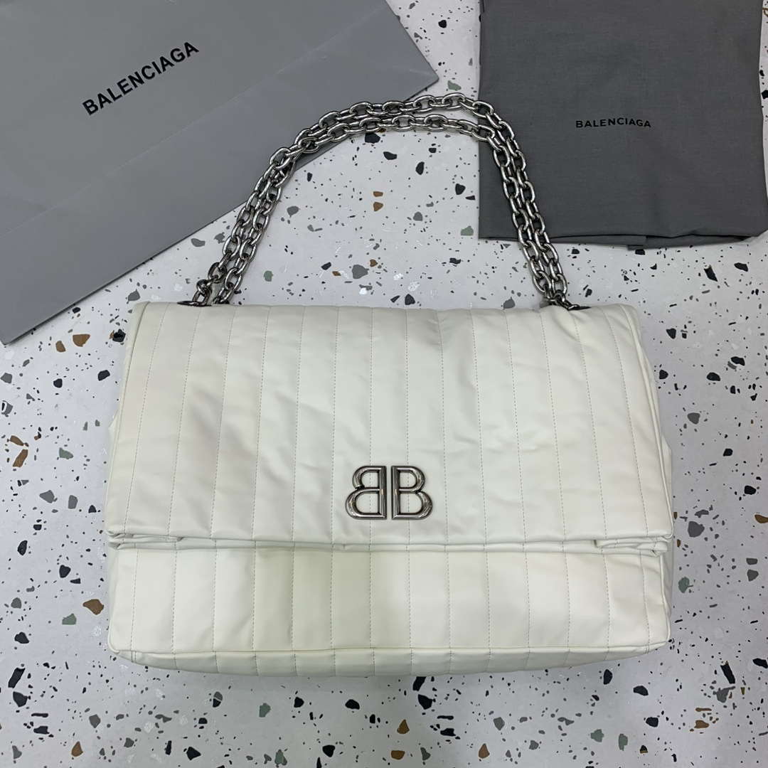 Balenciaga 7816722 Women's Monaco Large Bag Quilted in White