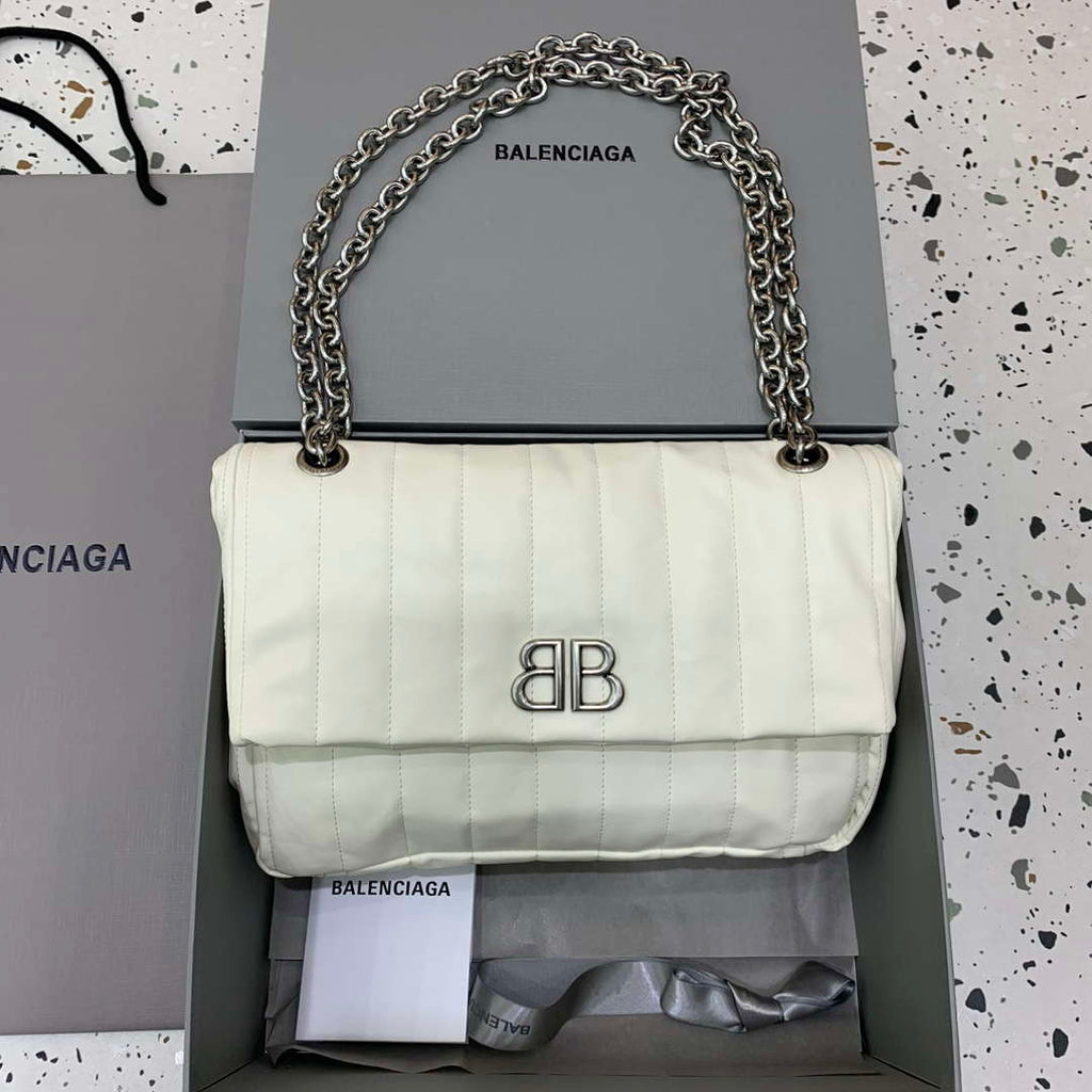 Balenciaga 7816722 Women's Monaco Mini Bag Quilted in White