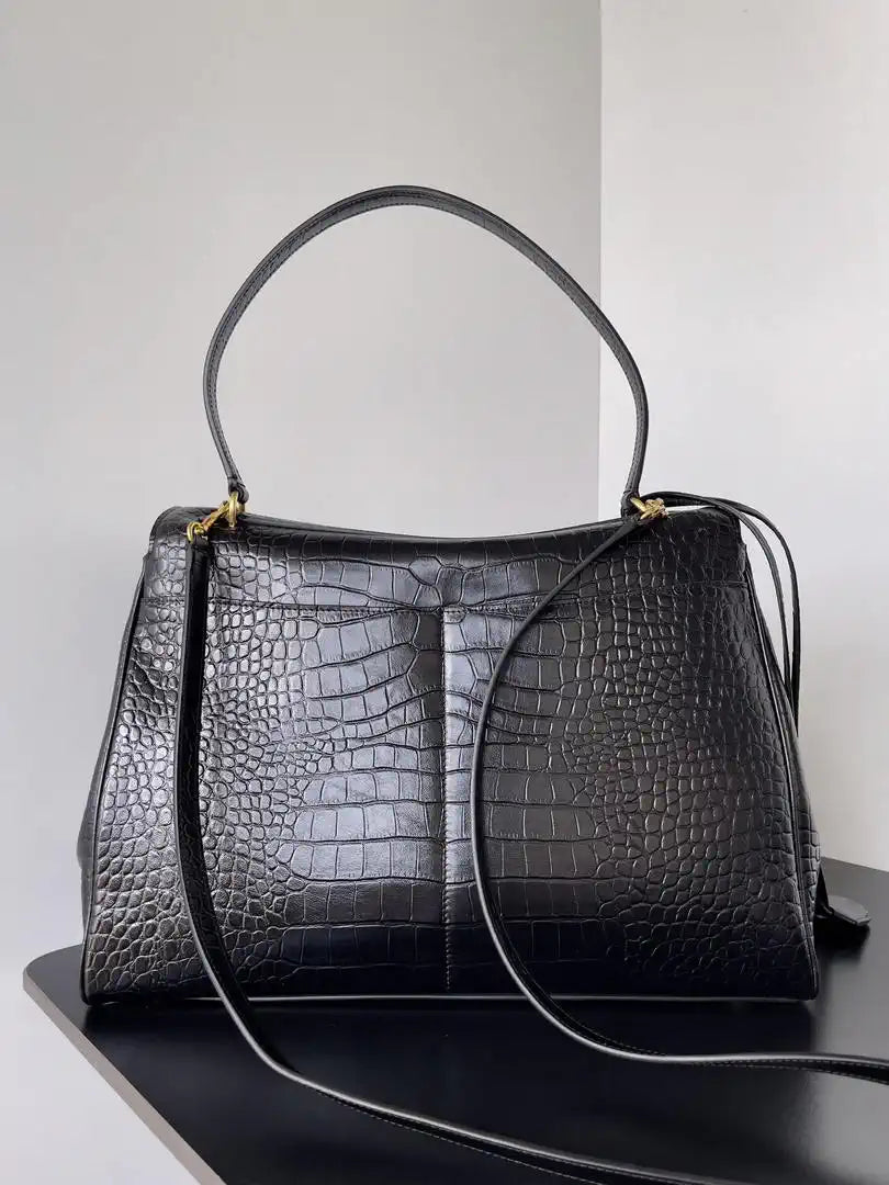 Balenciaga 7897442 Rodeo Handbag Large in Black Crocodile pattern