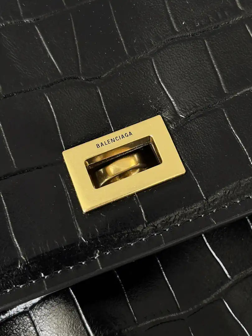 Balenciaga 7897442 Rodeo Handbag Large in Black Crocodile pattern