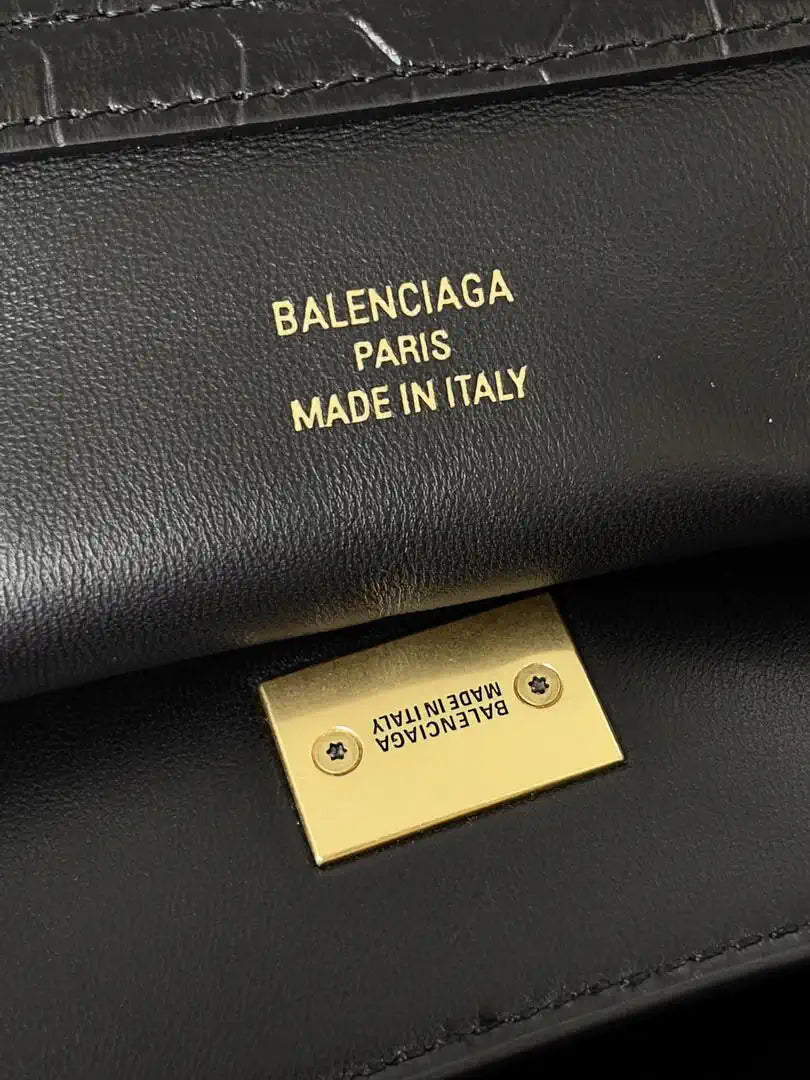 Balenciaga 7897442 Rodeo Handbag Large in Black Crocodile pattern