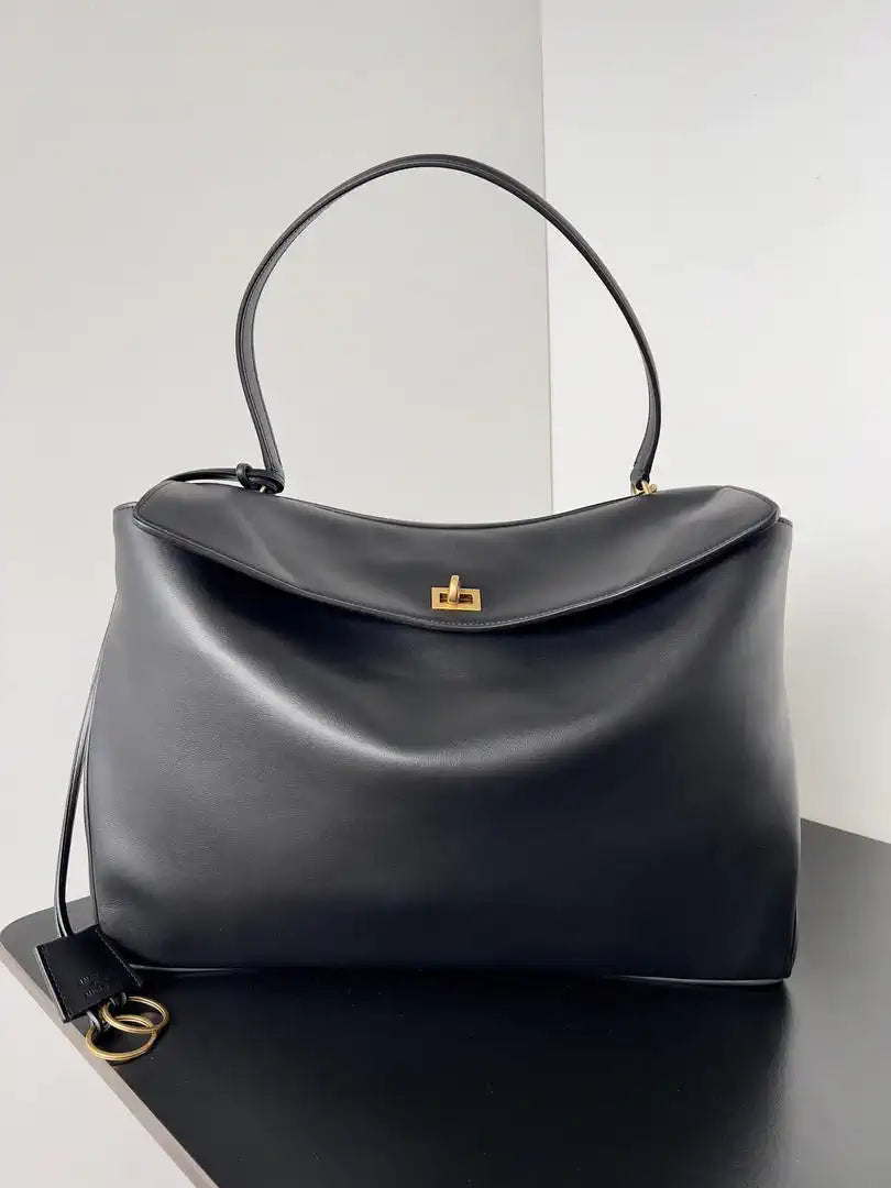 Balenciaga 7897442 Rodeo Handbag Large in Black smooth calfskin aged-Gold