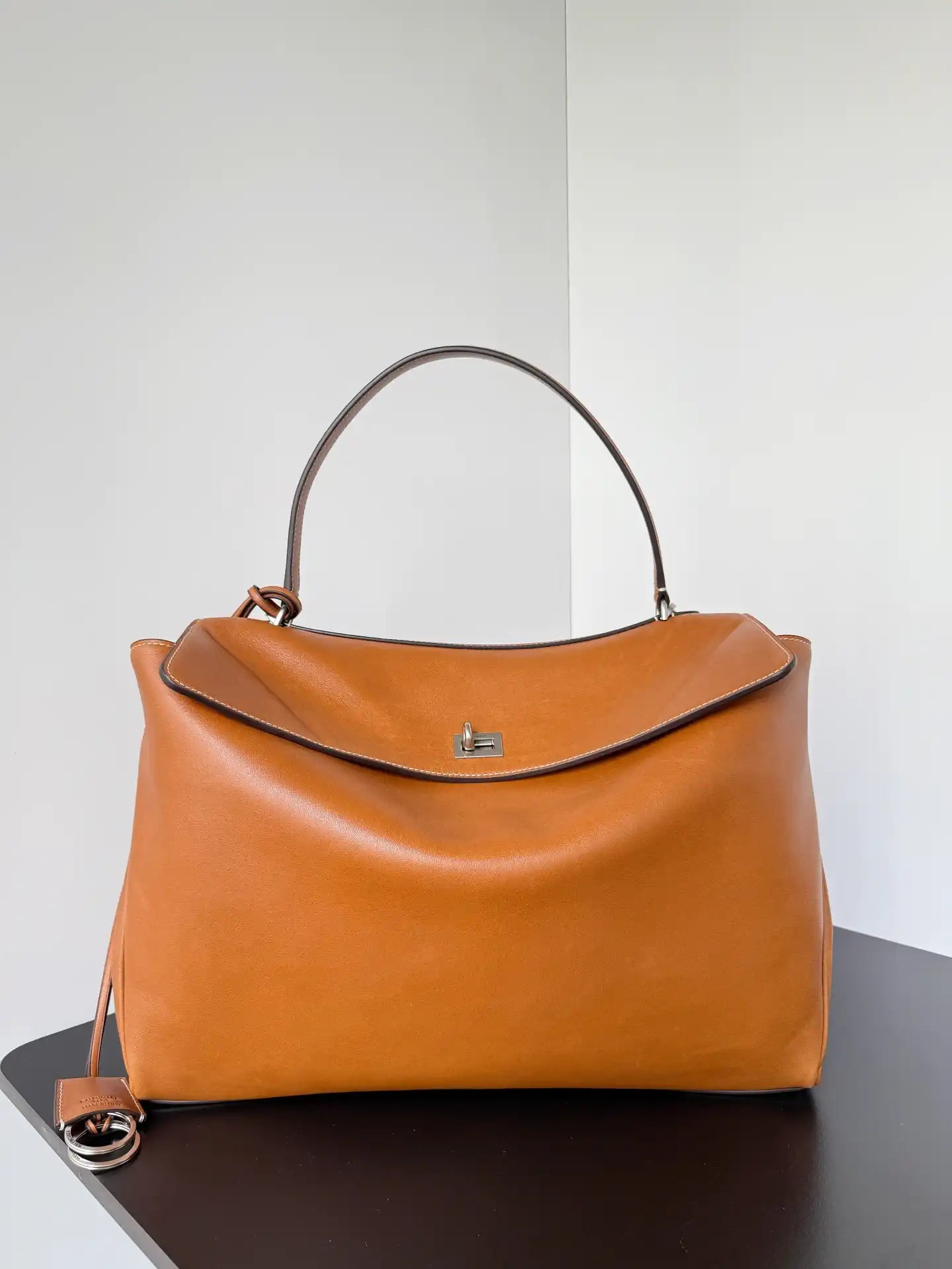 Balenciaga 7897442 Rodeo Handbag Large in Gold Brown smooth calfskin aged-Silver