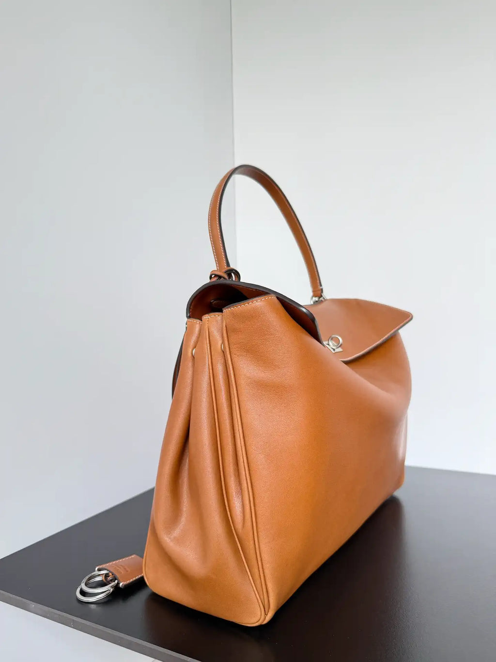 Balenciaga 7897442 Rodeo Handbag Large in Gold Brown smooth calfskin aged-Silver