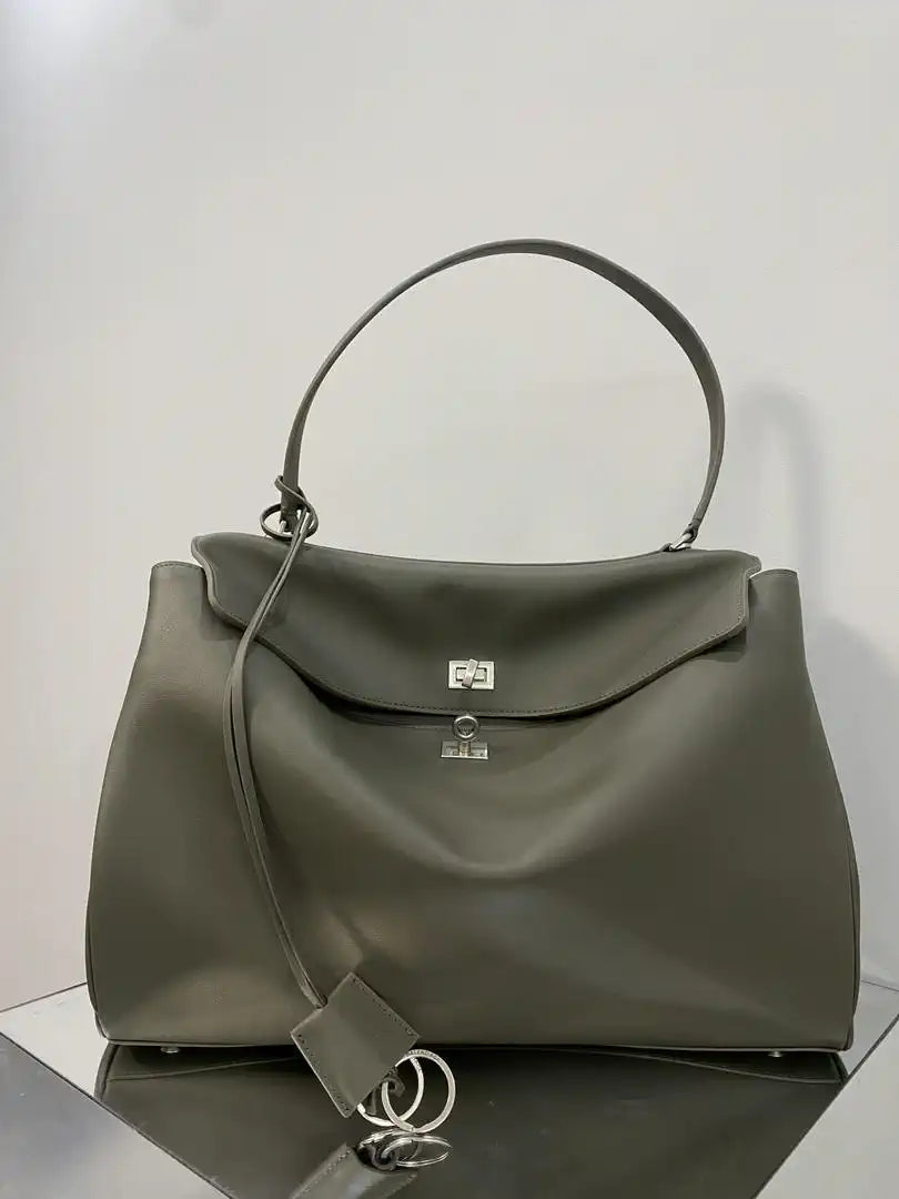 Balenciaga 7897442 Rodeo Handbag Large in green smooth calfskin aged-Gold