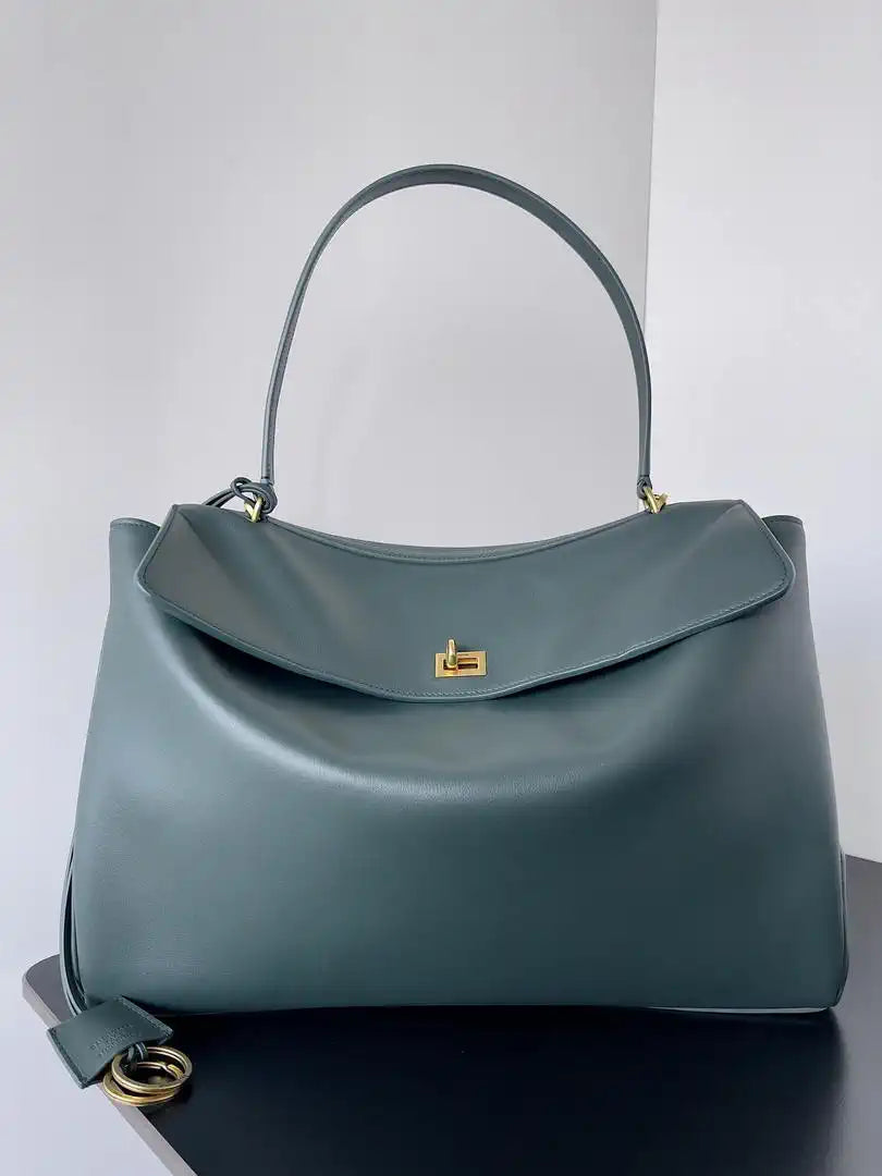 Balenciaga 7897442 Rodeo Handbag Large in Forest green smooth calfskin aged-Gold