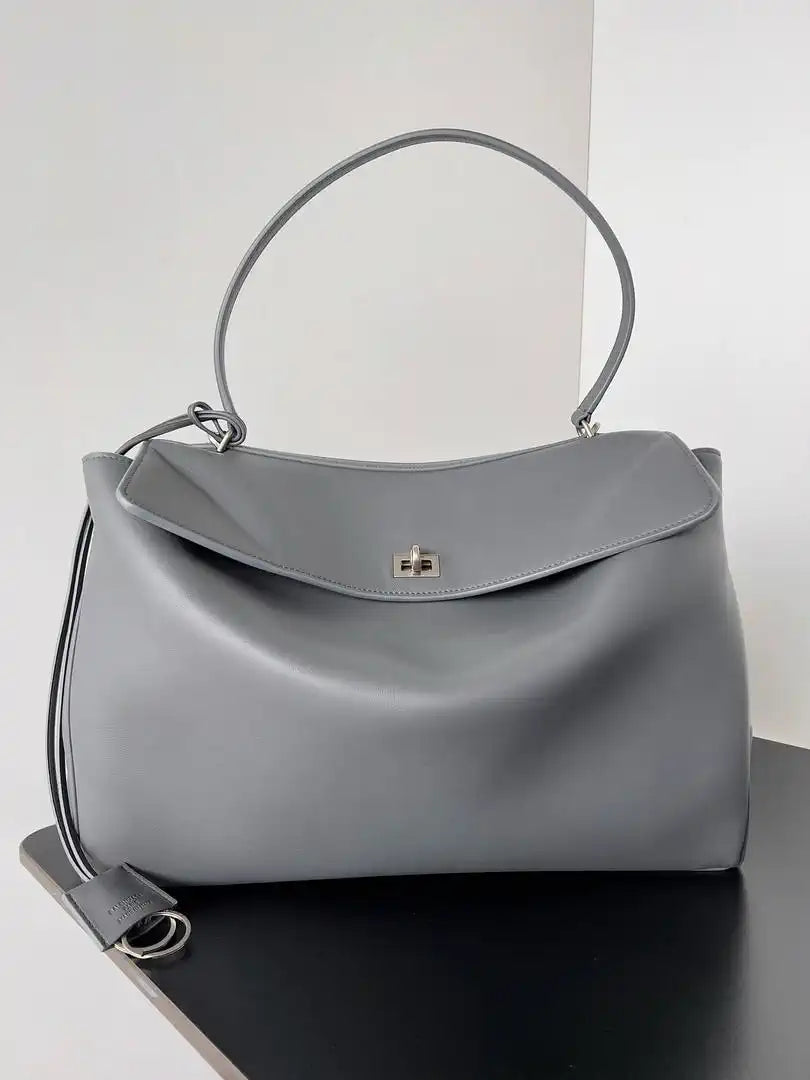 Balenciaga 7897442 Rodeo Handbag Large in Gray smooth calfskin aged-Silver