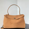 Balenciaga 7897442 Rodeo Handbag Large in  Brown Suede aged-Silver