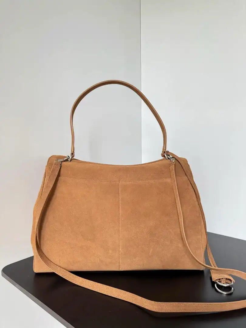 Balenciaga 7897442 Rodeo Handbag Large in  Brown Suede aged-Silver
