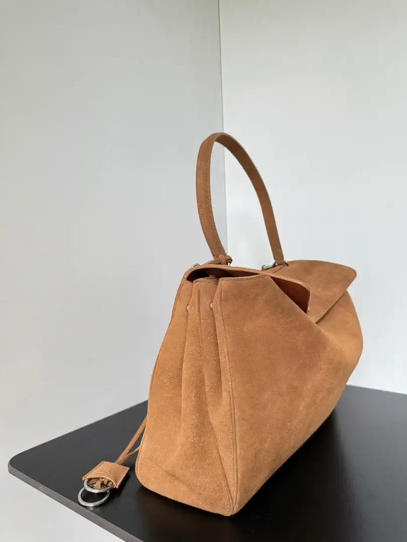 Balenciaga 7897442 Rodeo Handbag Large in  Brown Suede aged-Silver