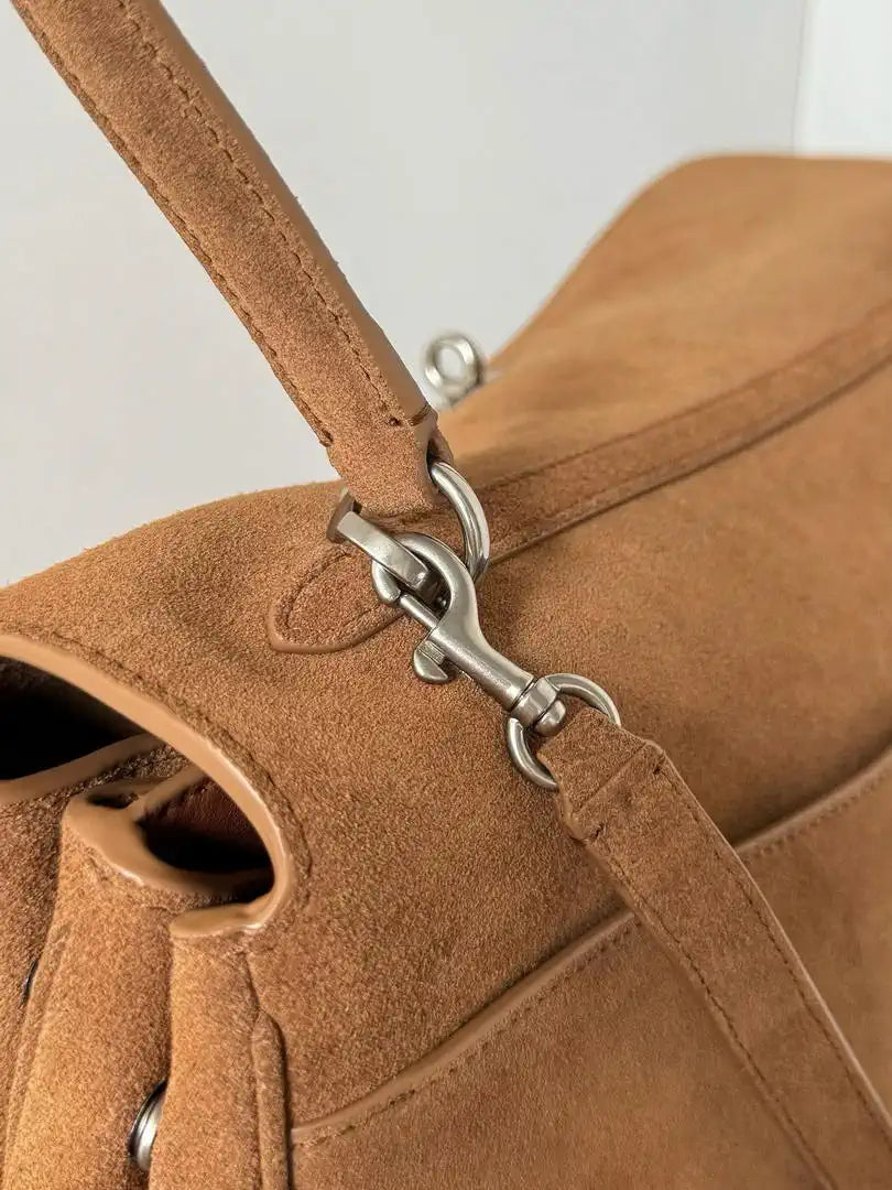 Balenciaga 7897442 Rodeo Handbag Large in  Brown Suede aged-Silver