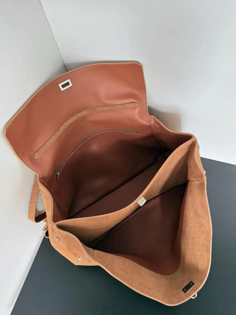 Balenciaga 7897442 Rodeo Handbag Large in  Brown Suede aged-Silver