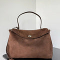 Balenciaga 7897442 Rodeo Handbag Large in Dark Brown Suede aged-Silver