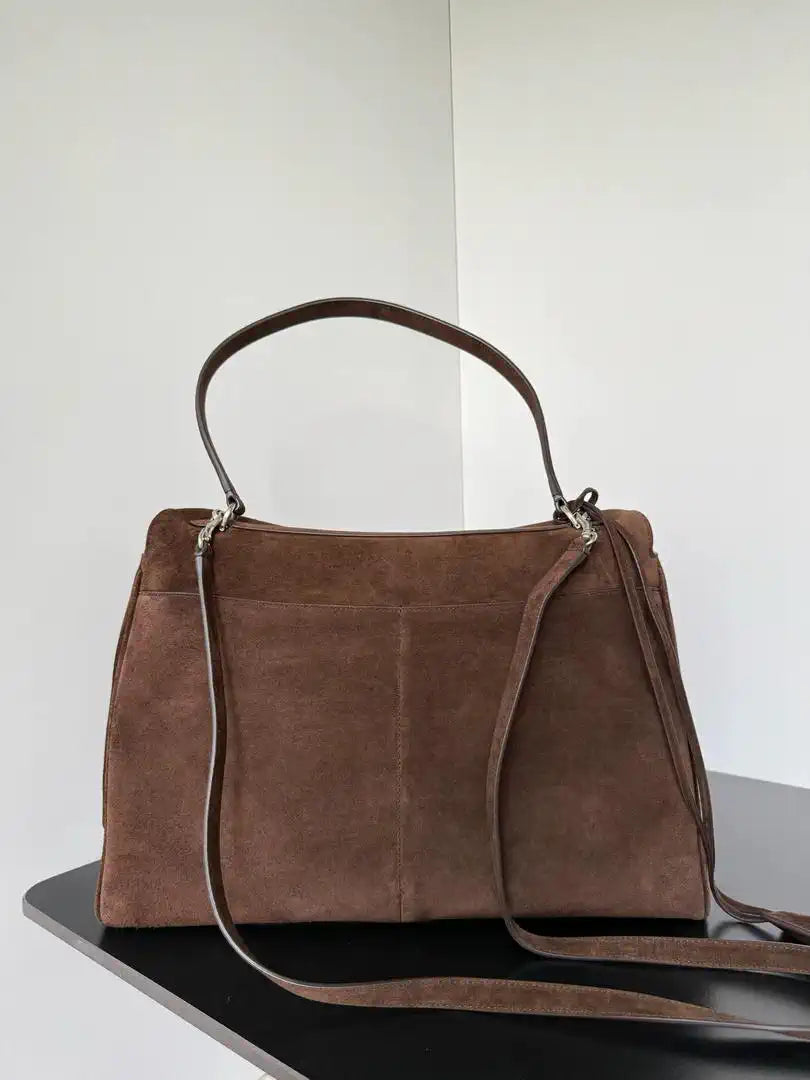 Balenciaga 7897442 Rodeo Handbag Large in Dark Brown Suede aged-Silver