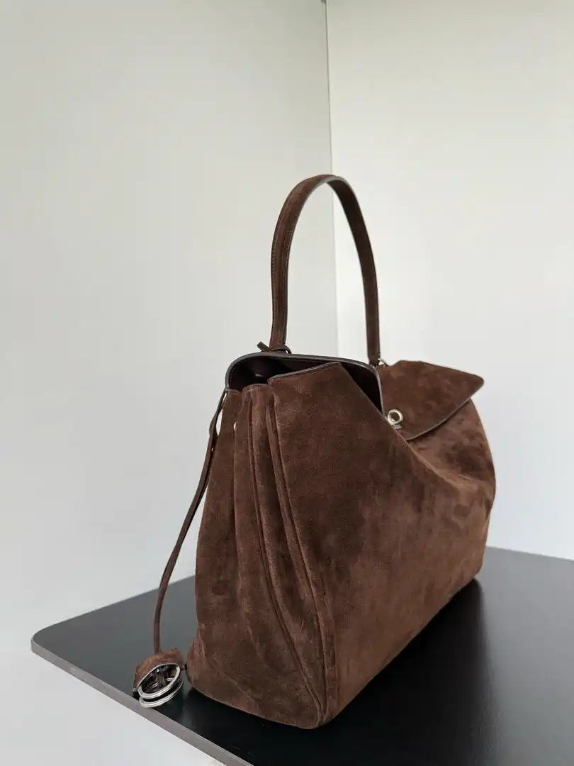 Balenciaga 7897442 Rodeo Handbag Large in Dark Brown Suede aged-Silver