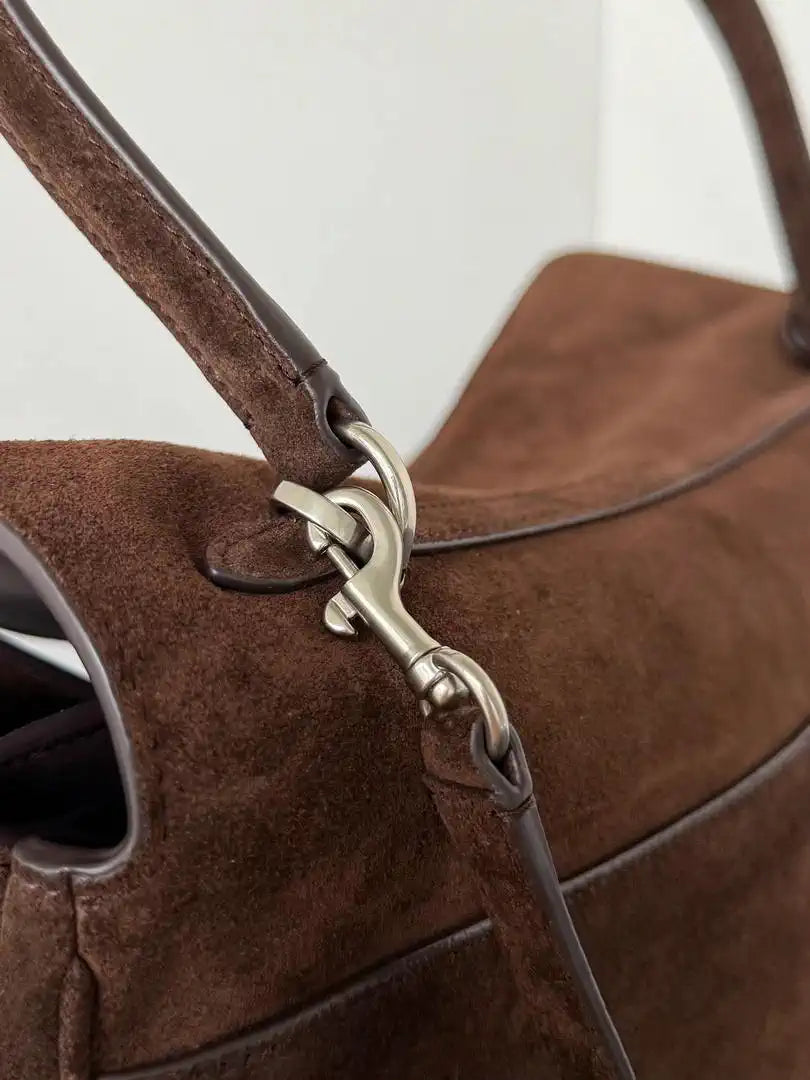 Balenciaga 7897442 Rodeo Handbag Large in Dark Brown Suede aged-Silver