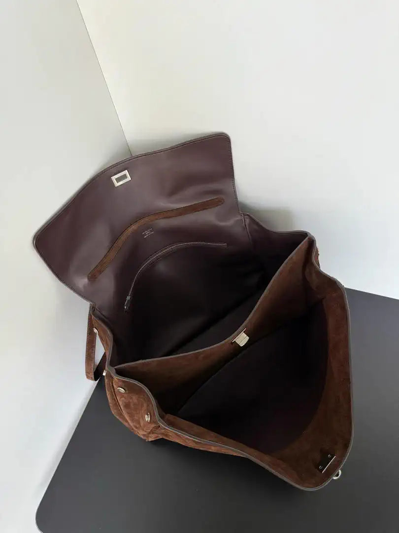 Balenciaga 7897442 Rodeo Handbag Large in Dark Brown Suede aged-Silver