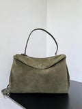 Balenciaga 7897442 Rodeo Handbag Large in Green Suede aged-Silver
