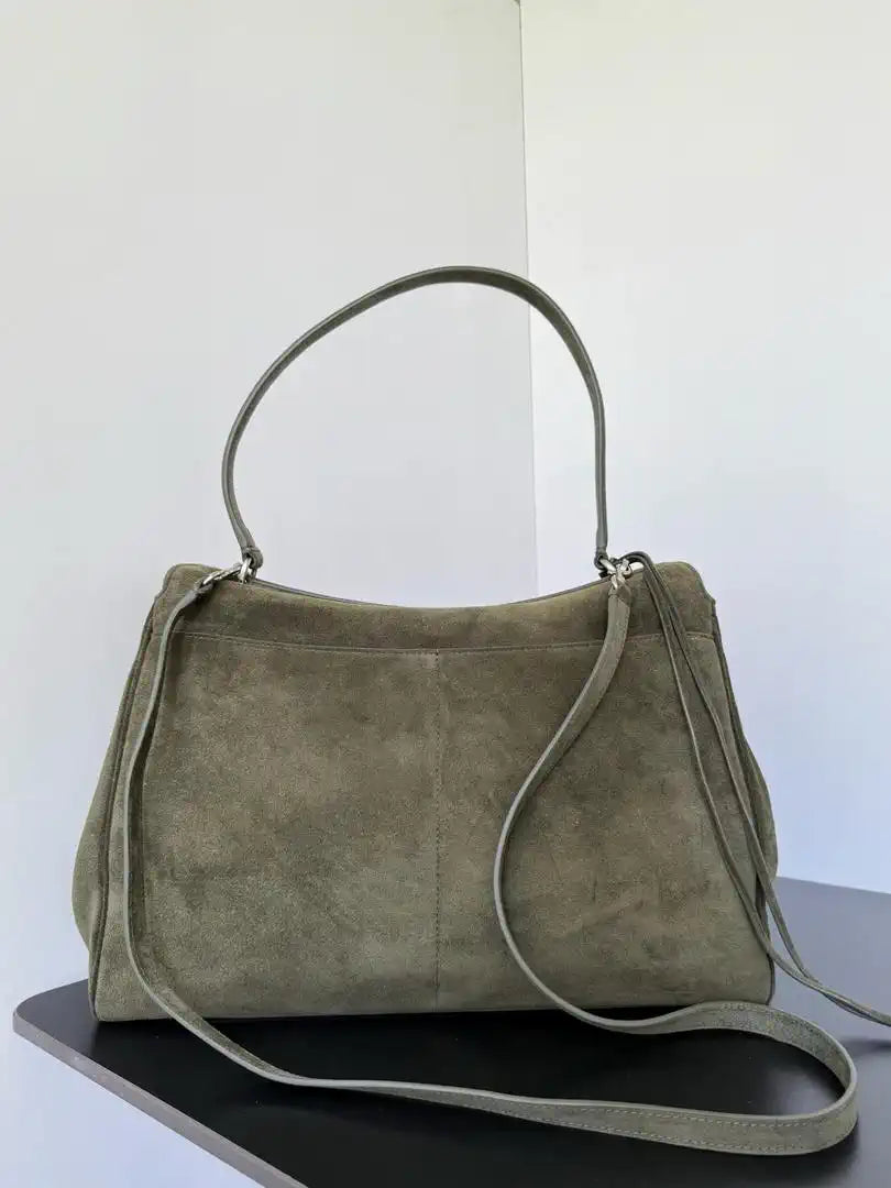 Balenciaga 7897442 Rodeo Handbag Large in Green Suede aged-Silver