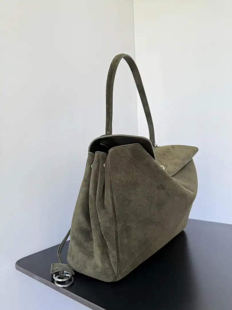Balenciaga 7897442 Rodeo Handbag Large in Green Suede aged-Silver