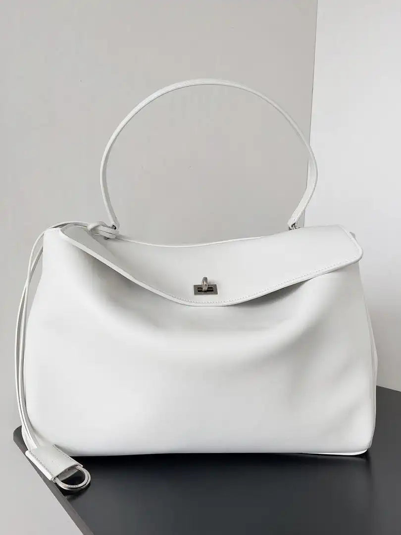 Balenciaga 7897442 Rodeo Handbag Large in White smooth calfskin aged-Silver