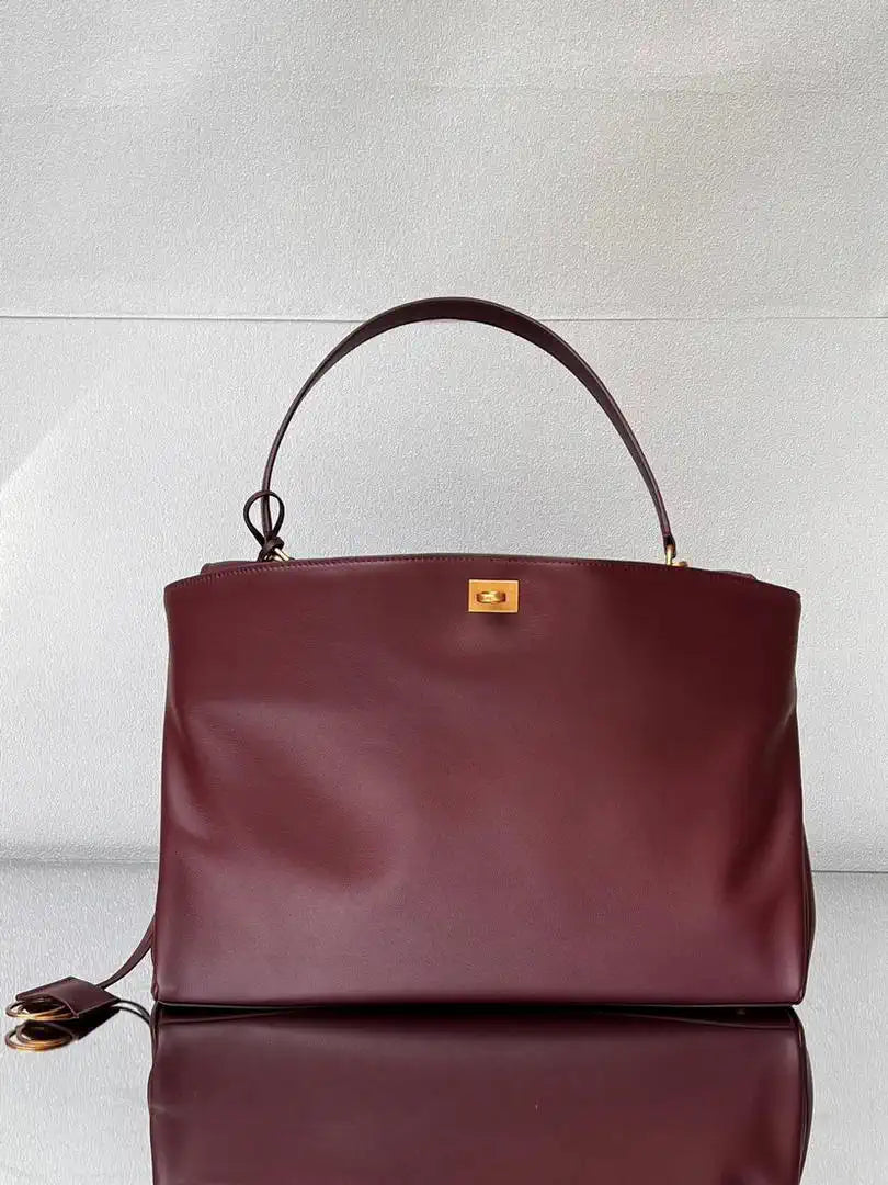 Balenciaga 7897442 Rodeo Handbag Large in Wine Red smooth calfskin Gold