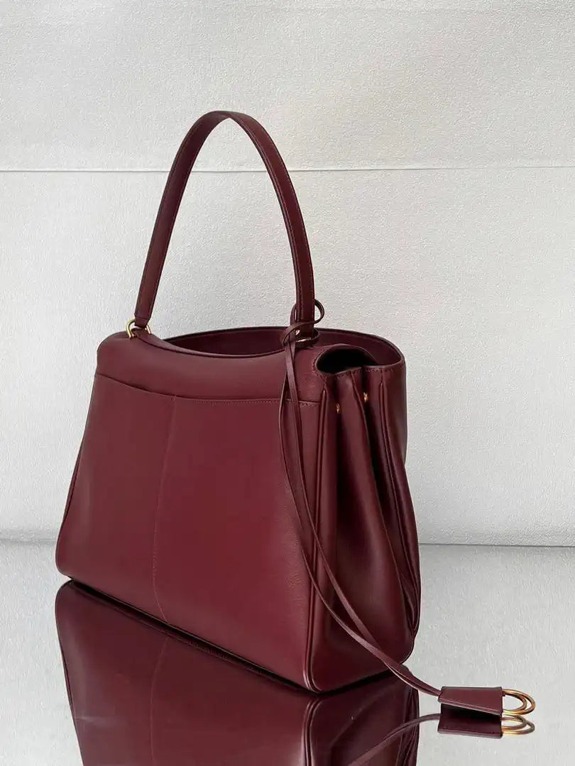 Balenciaga 7897442 Rodeo Handbag Large in Wine Red smooth calfskin Gold
