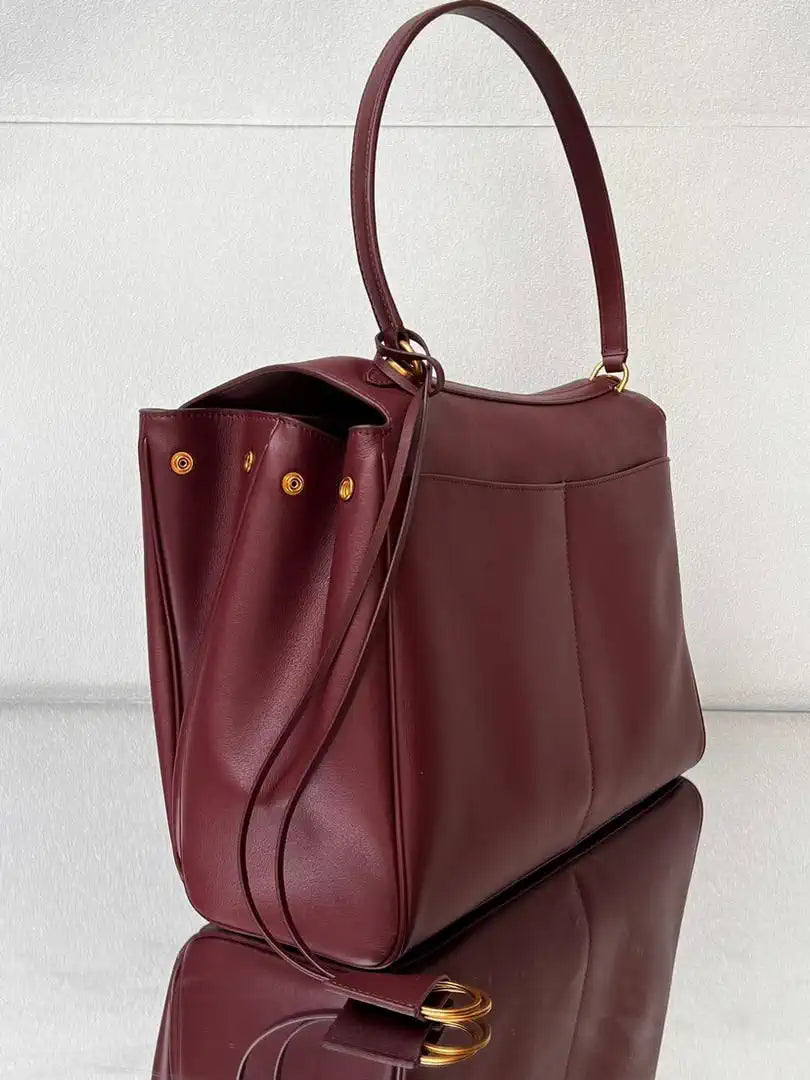Balenciaga 7897442 Rodeo Handbag Large in Wine Red smooth calfskin Gold