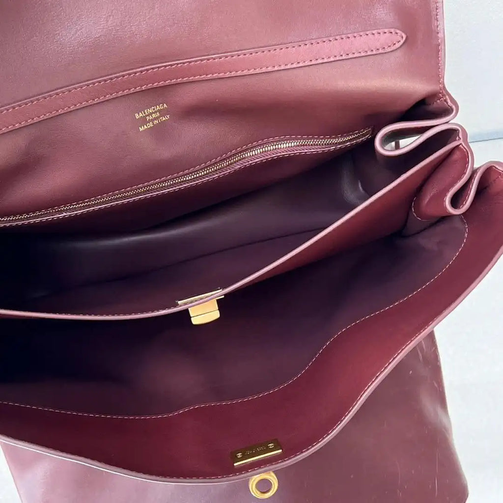 Balenciaga 7897442 Rodeo Handbag Large in Wine Red smooth calfskin Gold