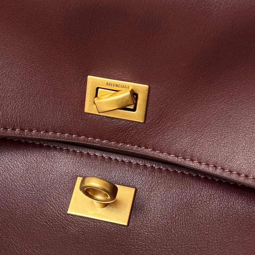 Balenciaga 7897442 Rodeo Handbag Large in Wine Red smooth calfskin Gold