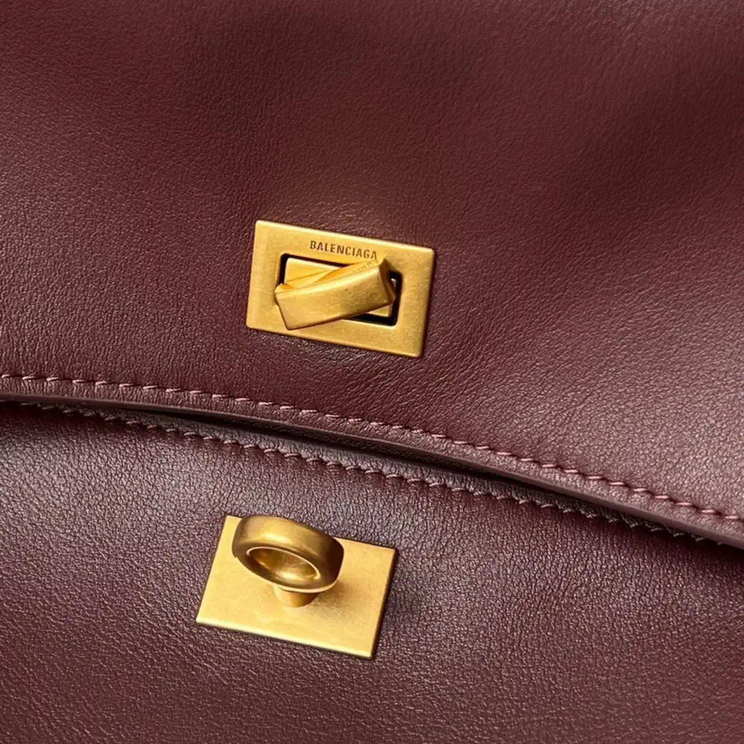 Balenciaga 7897442 Rodeo Handbag Large in Wine Red smooth calfskin Gold