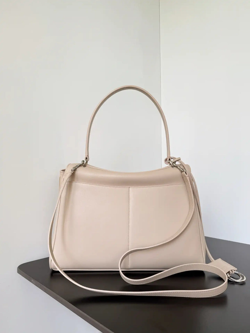 Balenciaga 7897722 Rodeo Handbag Medium in Beige smooth calfskin aged-Silver