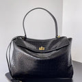 Balenciaga 7897722 Rodeo Handbag Medium in Black Crocodile pattern