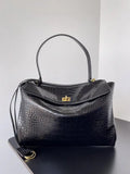 Balenciaga 7897722 Rodeo Handbag Medium in Black Crocodile pattern