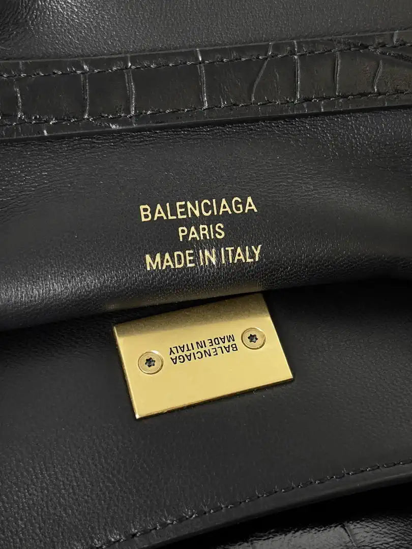 Balenciaga 7897722 Rodeo Handbag Medium in Black Crocodile pattern