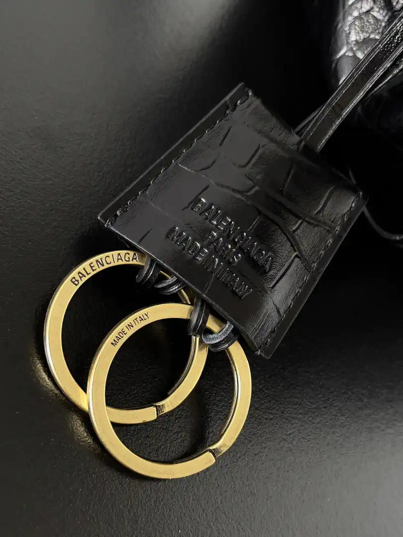 Balenciaga 7897722 Rodeo Handbag Medium in Black Crocodile pattern