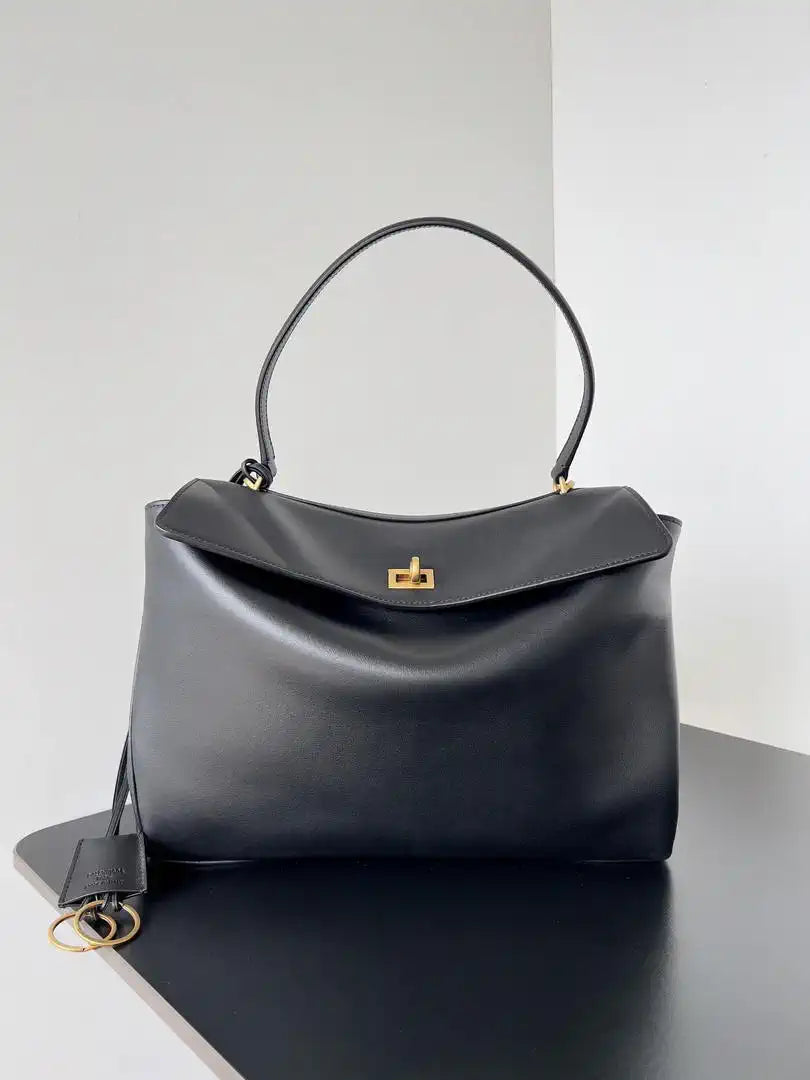 Balenciaga 7897722 Rodeo Handbag Medium in black smooth calfskin aged-gold hardware