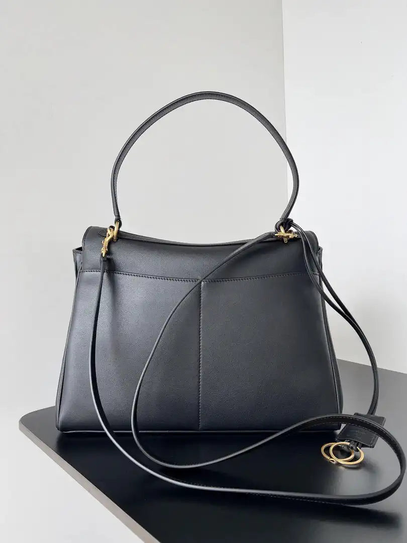 Balenciaga 7897722 Rodeo Handbag Medium in black smooth calfskin aged-gold hardware