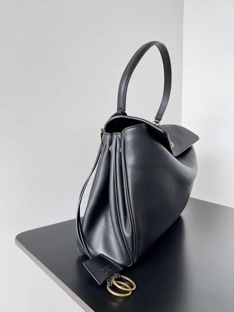 Balenciaga 7897722 Rodeo Handbag Medium in black smooth calfskin aged-gold hardware