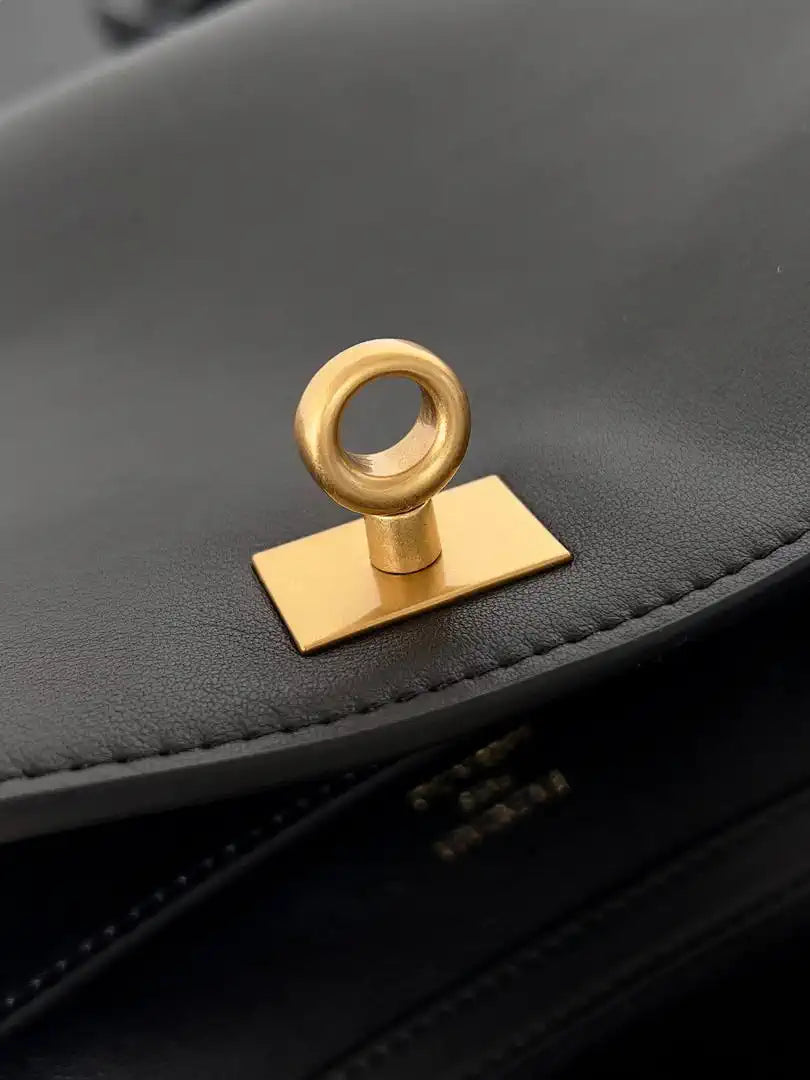 Balenciaga 7897722 Rodeo Handbag Medium in black smooth calfskin aged-gold hardware